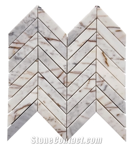 1"X3" Chevron Calacatta Terra Marble Mosaic