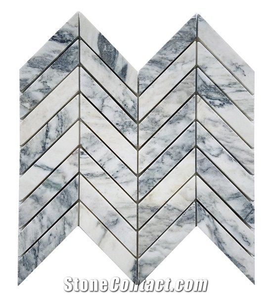 1"X3" Chevron Green Oasis Marble Honed Mosaic