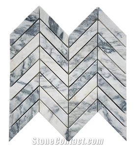 1"X3" Chevron Green Oasis Marble Honed Mosaic