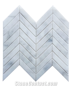 1"X3" Chevron Mosaic Tiles, White Cosmos Marble Polished Mosaic