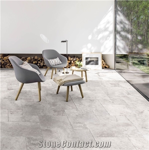 French Pattern Set Silver Travertine Floor Tiles
