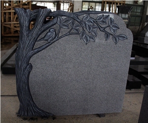 Light Gray G633 Polished Tree Carving Tombstone