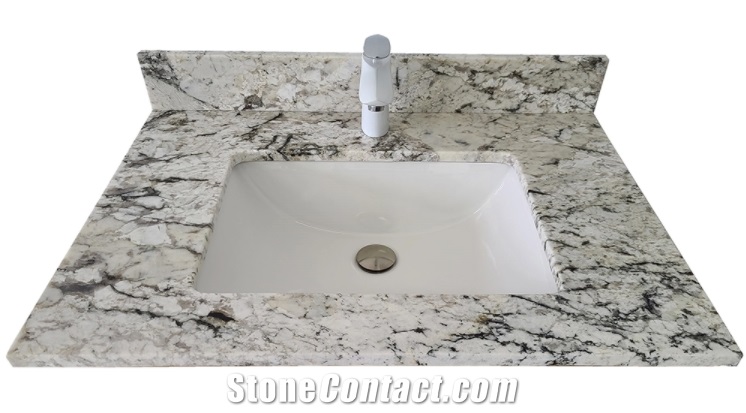 Riprap White Granite Vanity Top with Integral Bowl