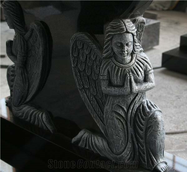 Shanxi Black Polished Heart with Angel Carving