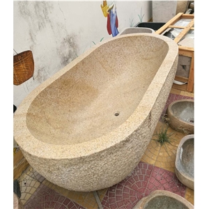 Cheaper Yellow Limestone Stone Bathtub for Sale