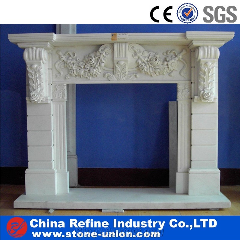 China White Sculptured Fireplace and Hearth