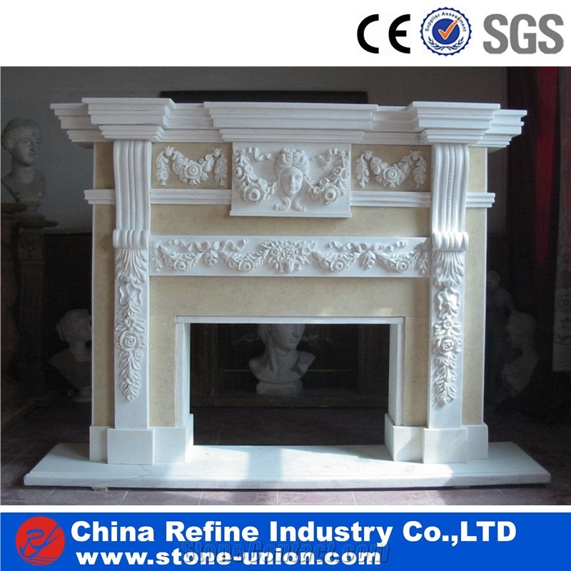 China White Sculptured Fireplace and Hearth