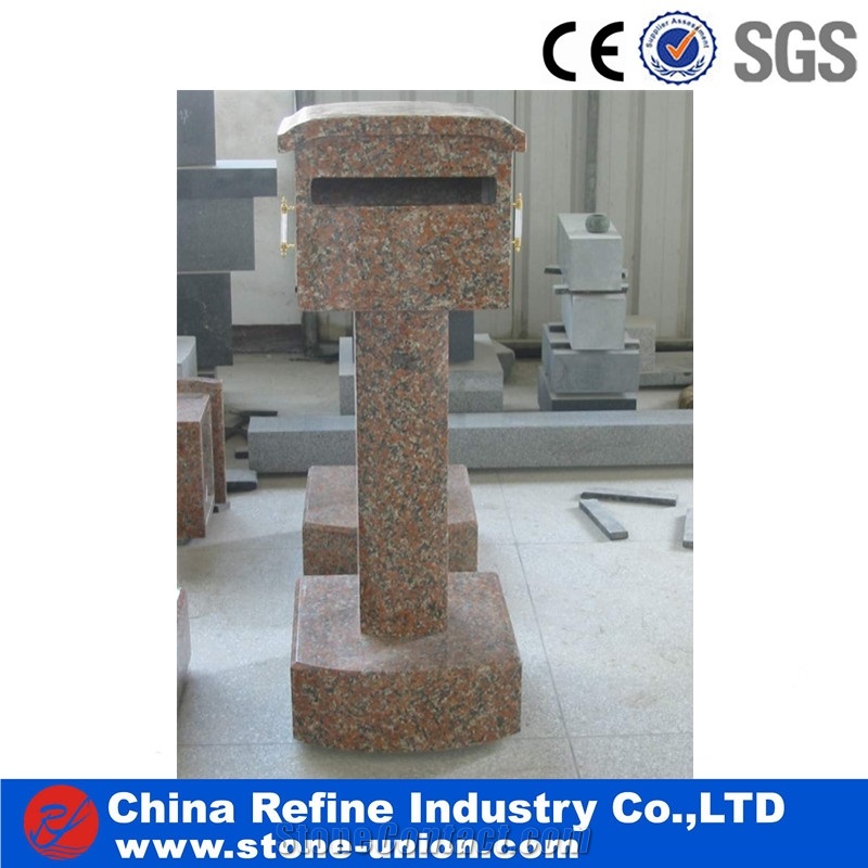 G562 Maple Red Granite Sculptured Carving Mail Box