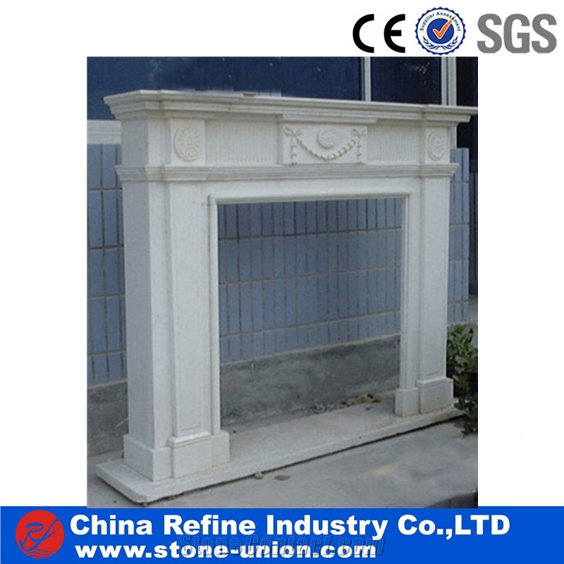 Natural Hand Craft Pure White Marble Fireplace