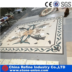 Natural Lobby Marble Flooring Water Jet Medallions