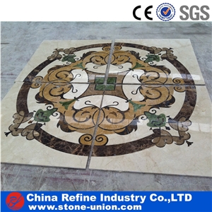 Natural Lobby Marble Flooring Water Jet Medallions