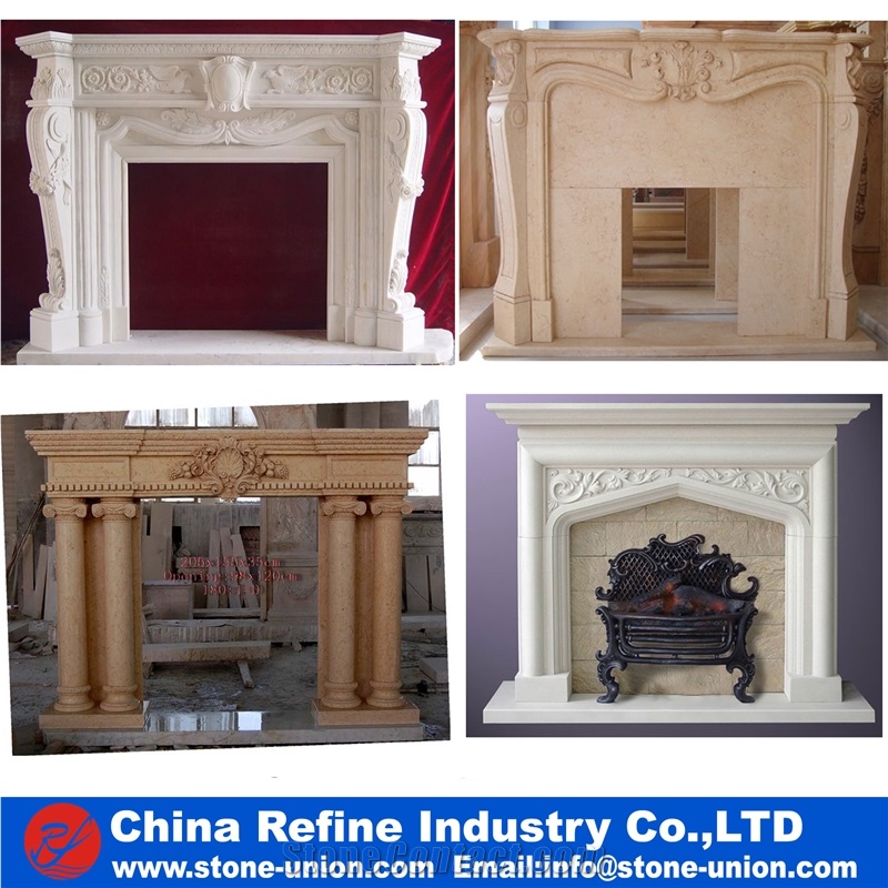 Pure White Marble Modern Decorated Fireplaces
