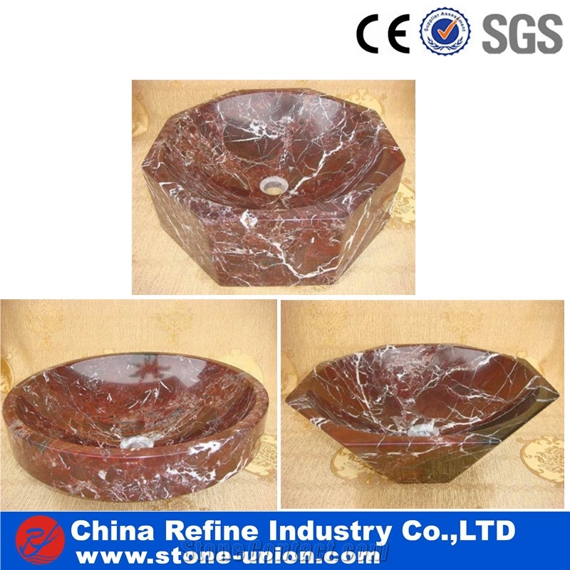 Violet Red Marble Polished Sinks and Wash Bowls