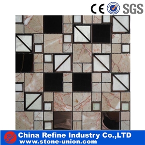 White Marble Mixed Glass Mosaic Pattern Tiles