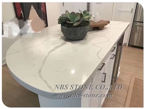 White Calcatta Quartz Kitchen Top Prefab Countertop