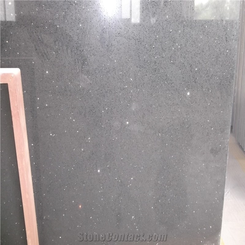 Polished Black Quartz Slab Flooring Tile