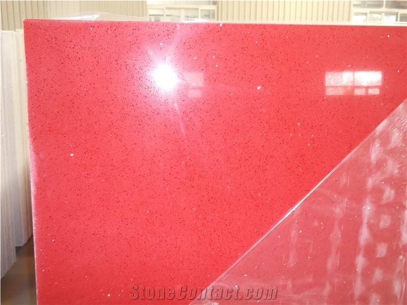 Polished Red Quartz Slab for Kitchen Countertop