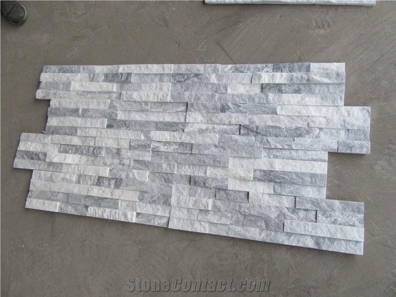 Alaska White Stacked Stone Wall Veneer Cladding
