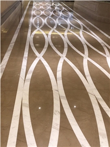 White Marble And Emperor Gold Marble Waterjet Cut Floor Tiles