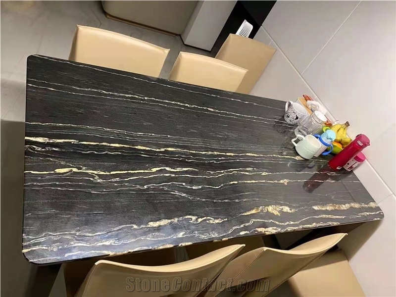 Brazil Universe Gold Marble Black Polished Table Top