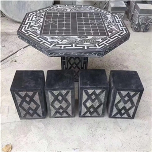 Black Limestone Table and Chairs for Garden
