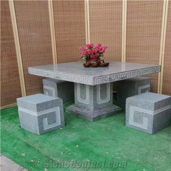 Grey Granite Stone Round Dining Table, Stool Home