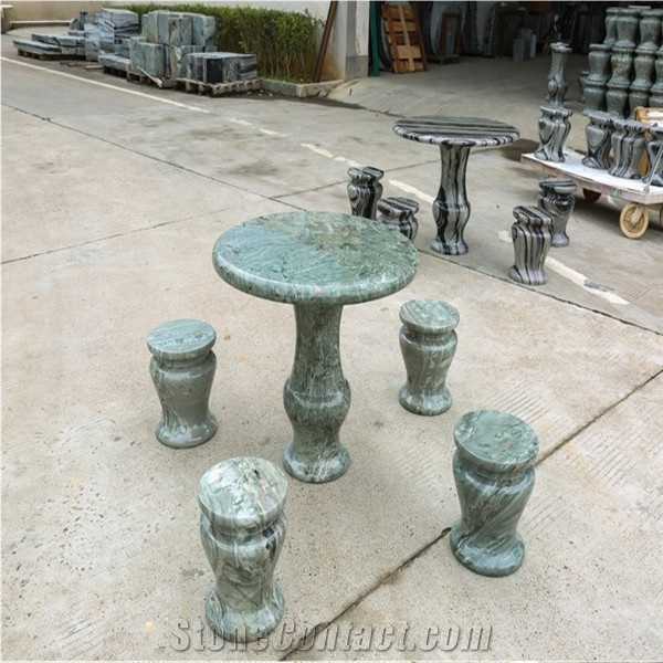 Modern Green Marble Dining Marble Table and Chairs