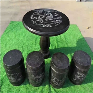 Outdoor Park Black Granite Round Table and Chairs