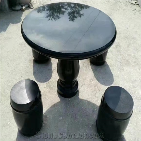 Outdoor Park Black Granite Round Table and Chairs