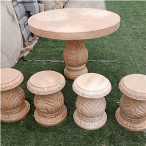 Round Pink Marble Top Kitchen Table and Chairs