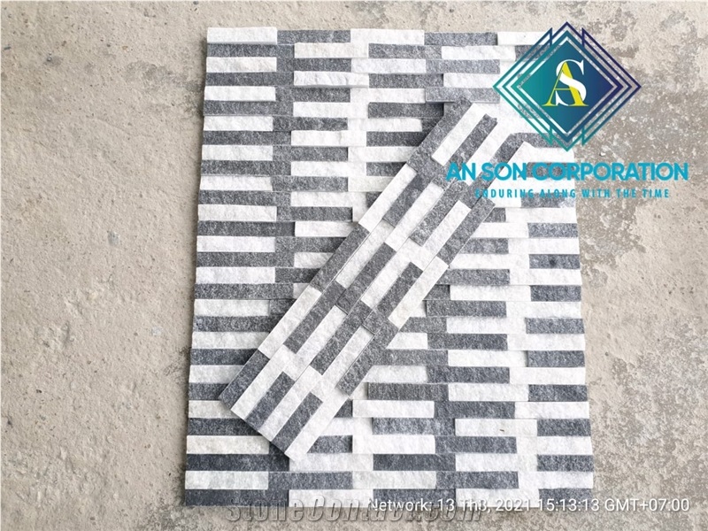 Natural Black and White Wall Panel 6 Lines Stone Veneer