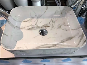 Silver Ceramic Sink Marble Veins Wash Basin