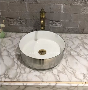 White Marble Veins Wash Basin Stone Sink