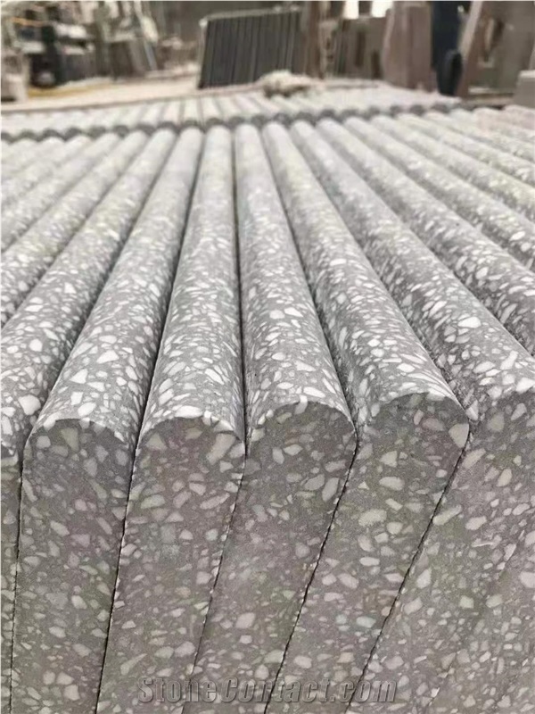 Grey Terrazzo Cement Stone Stairs, Risers Interior