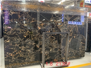 China Black Golden Marble Slabs Nero Portoro Tiles