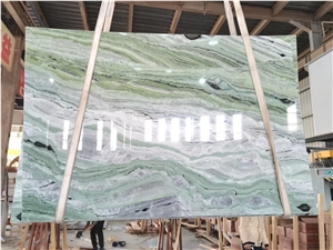 China Green Cloud Marble Polished 2cm Slabs