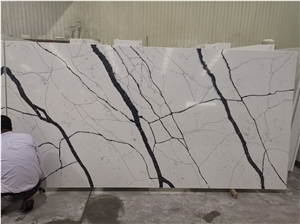 White and Gold Quartz Slabs for Indoor Decoration