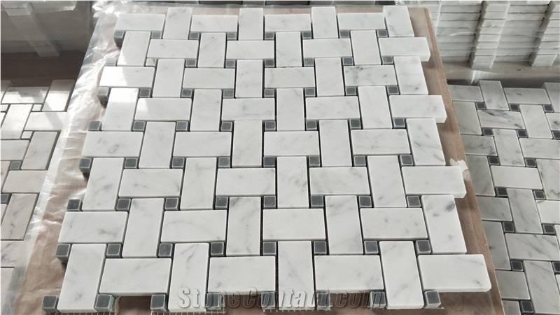 Bianco Carrara Marble Mosaic Bathroom, Grey And White Mosaic Bathroom Floor Tiles