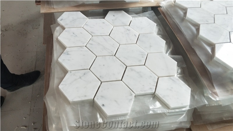 Bianco Carrara Marble Mosaic Bathroom Floor Tiles