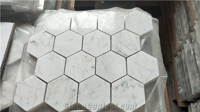 Bianco Carrara Marble Mosaic Bathroom Floor Tiles