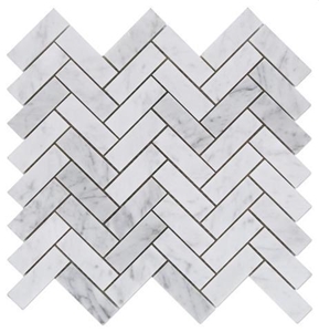 Carrara C White Marble Herringbone Mosaic Tiles