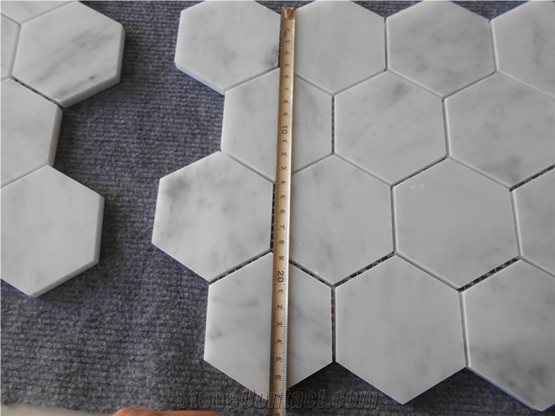 Carrara White Marble Hexagon Mosaic Tiles