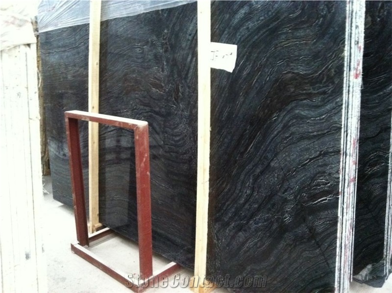 Chinese Ancient Wood Marble Black Slab Tile Floor Wall