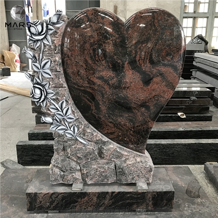 Himalaya Brown Granite Rose Heart Shaped Headstone