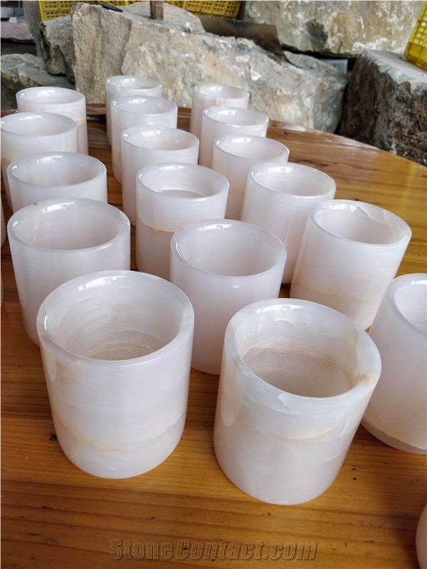 Pink Onyx Natural Stone Candle Jar Holders