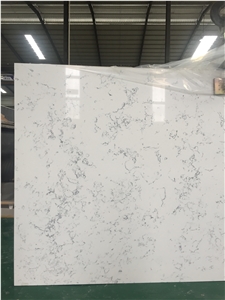 White Carrara Look Quartz Slabs W/ Grey Veins for Benchtop