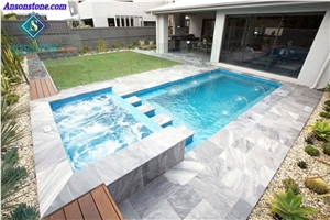 Marble French Pattern Black Stone Pool Peck Pavers, Pool Terraces