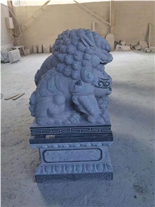 Black Granite Lions Guardian Carving Statues