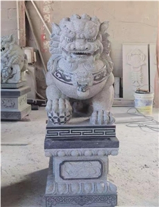 Black Granite Lions Guardian Carving Statues