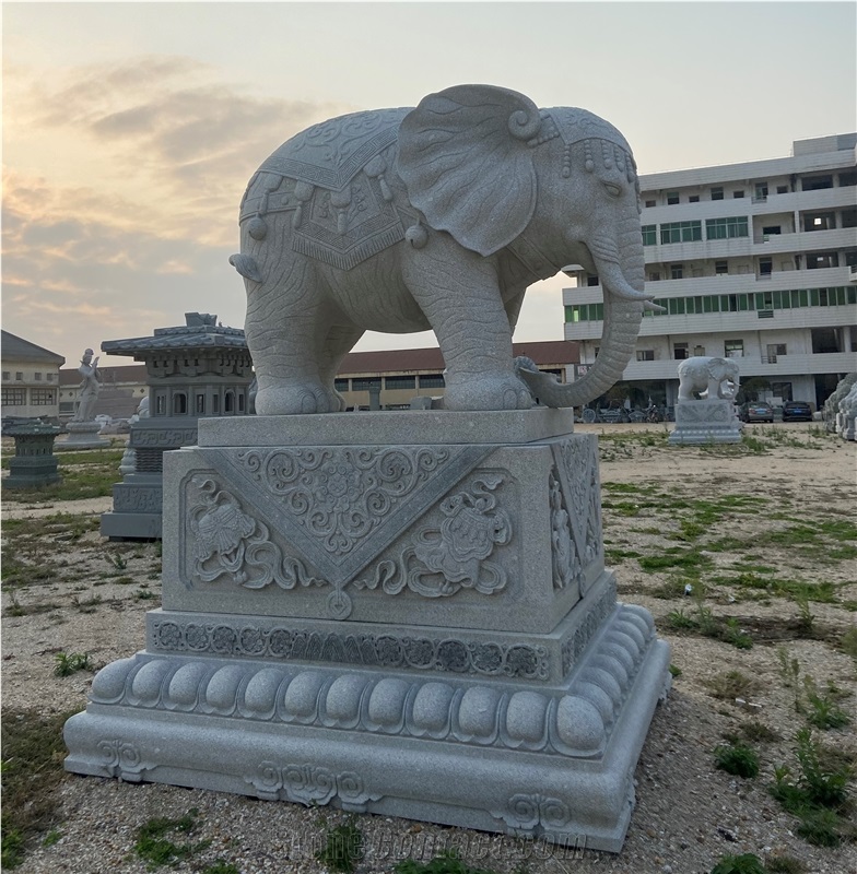 Exquisite Stone Garden Elephant Sculptures